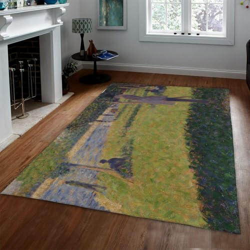 FEIPUHOME Art Ölgemälde Stil Teppiche Studie für 'la Grande Jatte' Berühmte Gemäldedrucke Teppich faltbar weich niedrigflorig für Schlafzimmer Küche Indoor 120x180cm