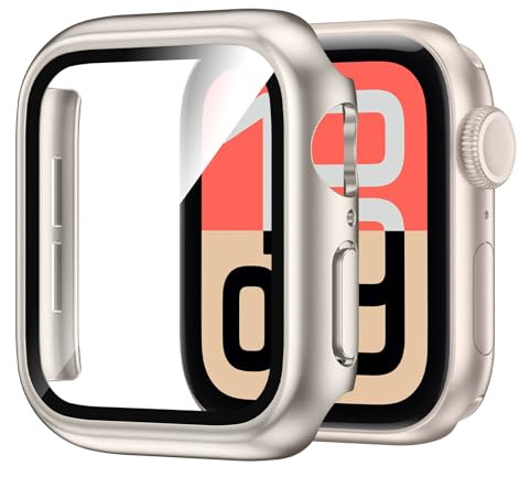 Kamita Coque Étanche pour Apple Watch Série SE 3/SE 2/SE/6/5/4 40mm, Dur PC Bumper Case avec Protecteur d'écran en Verre Trempé, Antichoc Étui de Protection Imperméable pour iWatch 40 (Stellaire)