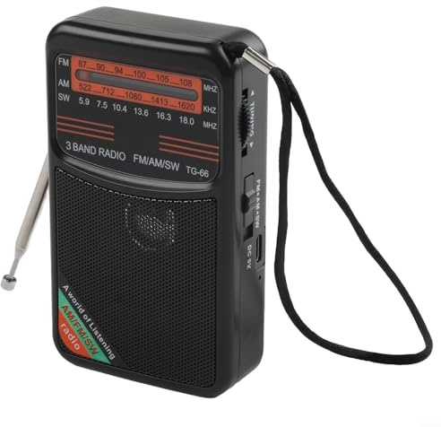 Radio portatile tascabile, piccola radio a transistor, radio portatile portatile con AM/FM/SW, batteria ricaricabile da 1000 mAh, altoparlante da 3 W (nero)