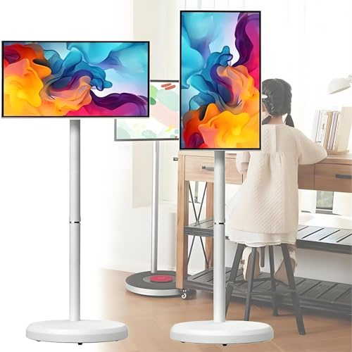 YXYLJOZ Mobile Smart Screen On Wheels with Rechargeable Battery,Portable Touch Screen TV Stand with 10-Point Touch, Swivel Rotation Rolling Monitor (32)