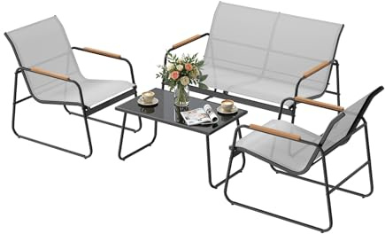 WOLTU Gartenmöbel Set 4-teilig Balkonmöbel, Grau | 1 Tisch & 1 Zweisitzer-Sofa & 2 Sessel, Mit Rückenlehne und Armlehnen, Ergonomisches Design, UV-beständig,Terrasse,Balkon