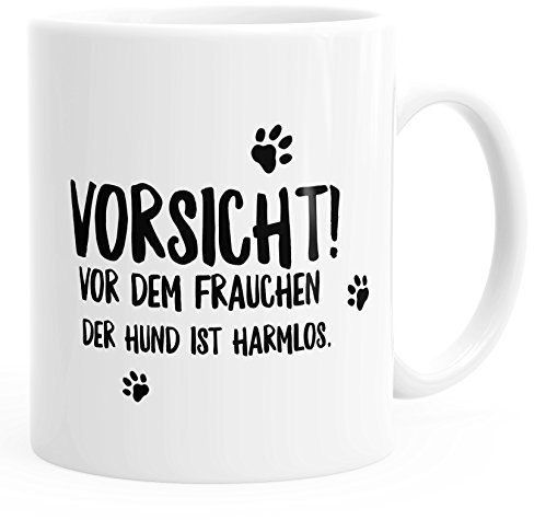 MoonWorks Kaffee-Tasse Vorsicht vor dem Frauchen der Hund ist harmlos! glänzend weiß Unisize