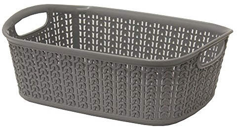 JVL 13-354GY Knit Design Loop Plastic Rectangular Small Storage Basket with Handles, Grey, 20 x 26 x 9.5 cm, 3 Litres