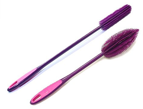 Kochblume Flaschenbürste 36cm & Flaschenbürste Slim 2er Set | Premium-Silikon | Hitzbeständig | Spülmaschinenfest | Von schmalen Öffnungen bis zu Thermoskannen & Karaffen | Farbe: lila
