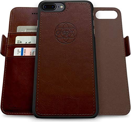 Dreem Fibonacci 2in1 Handyhülle Flipcase für iPhone 7/8 Plus | Magnetisches iPhone Case | TPU Etui Lederhülle Schutzhülle, RFID Schutz, Veganes Kunstleder, Geschenkbox | Kaffeebraun