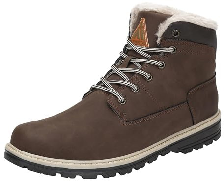 Mishansha Neve Stivali Uomo Impermeabile Invernali Caviglia Boots Morbido Pelliccia Fodera Caldo Scarpe Winter Antiscivolo Classico Stringati Stivaletti Confortevole Lavoro, Marrone 43
