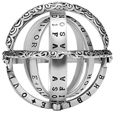 HIJONES Unisex Mode Design 3D Astronomisch Kugel Ball Drehbare Hochzeit Ringe aus Edelstahl Silber Schwarz Größe 54