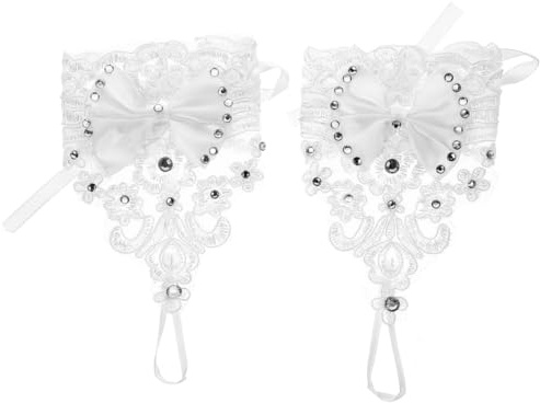 PRETYZOOM Guanti Fiori Matrimonio Pizzo Senza Dita Guanti da Matrimonio in Strass per Matrimonio Fidanzamento Donne (Bianco)