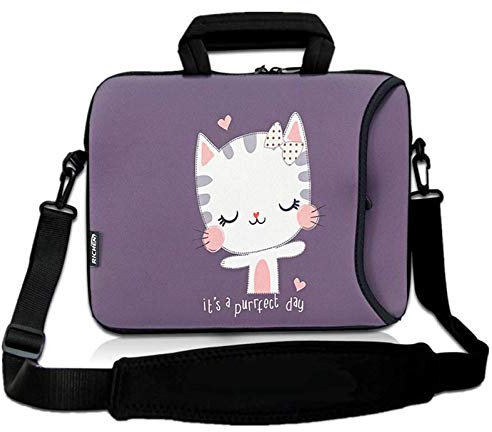 RICHEN Laptop/Chromebook/Ultrabook/MacBook Pro Air Notebook PC Messenger Bag Tablet Reisetasche Neopren Griff Sleeve mit Schulter (27,9-33,8 cm (11-13,3 Zoll), süße Katze)