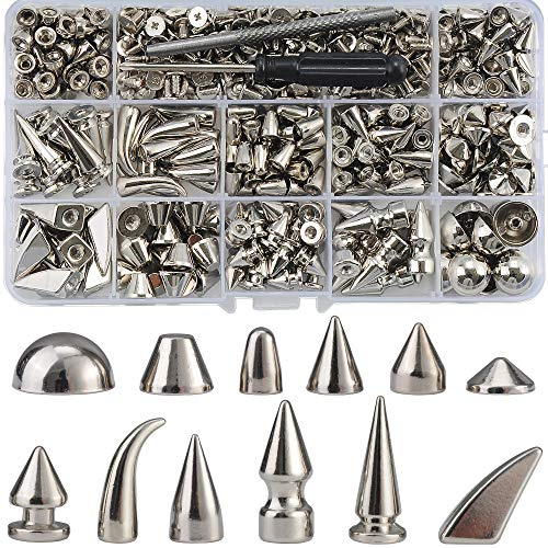 YORANYO 270 Sets gemischte Formen Spikes und Nieten, silberfarben, Schraubverschluss, Kegel-Nieten und Spikes, Nieten-Set mit Installationswerkzeugen für Lederhandwerk, Hundehalsbänder, DIY-Zubehör