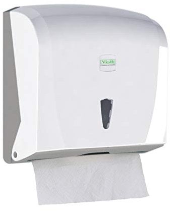 Vialli Papiertuchspender für ZZ und Lagenfalz Papierhandtücher – moderner Handtuchspender für Falthandtücher zur Einzelblattentnahme weiß