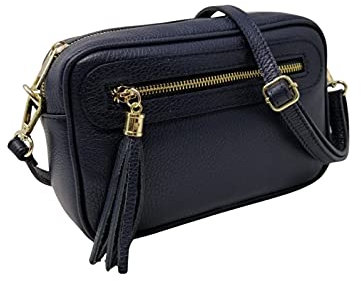 Mauro Pelletteria Damen Handy Umhängetasche aus echtem Leder – 100% Made in Italy – Klein, mit 2 Fächern – Verstellbarer Schultergurt – Premium Handarbeit aus Florenz (Blau)