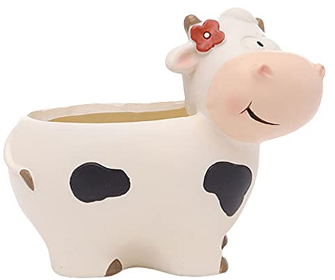 HEMOTON Keramik Tier Blumentopf Kuh Figur Kaktus Sukkulenten Topf Blumenvase Mini Übertopf Statue Pflanztopf Pflanzgefäß für Gartendeko Wohnzimmer Tischdeko Schreibtisch Büro Deko
