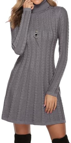Gyabnw Robe Pull Femme Robe Tricotée Femme Col Roulé Manches Longues