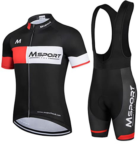 Atmungsaktives & Schnell Trocknendes Radtrikot Set – Fahrradtrikot + Radhose mit 5D Gel Sitzpolster für Rennrad & MTB - Msport 1 M