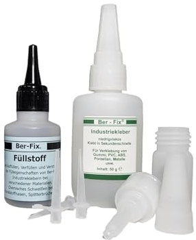 Ber-Fix Füllstoff Set L Schweißnaht Kleber aus Berlin schwarz aus 50g Industriekleber und 60g Granulat 2k Kleber extra stark Metall Kunststoff PVC ABS PLA + 3 Spitzen