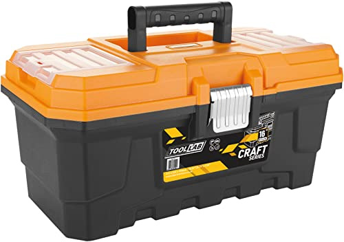 Pro Master Series Tool Boxes with Tough Metal Catches. Removable Tote Tray and 2 Storage Compartments with Lid. (16 Inch)