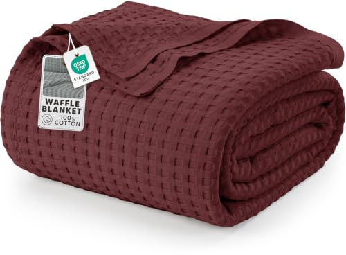 Utopia Bedding Baumwoll Waffeldecke 300 GSM (Burgund - 228 x 228 cm), weiche, leichte, atmungsaktive Bettdecke für alle Jahreszeiten