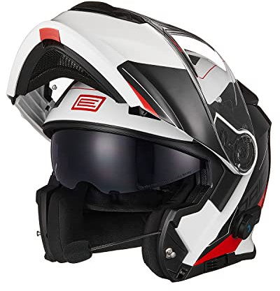 ORIGINE Motorradhelm Bluetooth Klapphelm Integralhelm ECE Mit Doppelvisier (Spike RED White,XS)