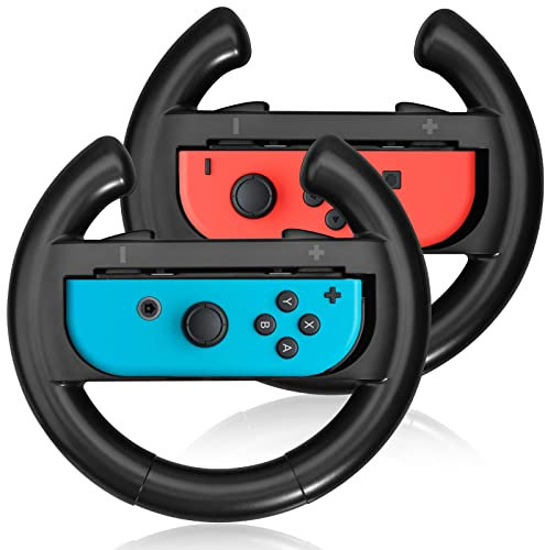 JoyHood Steering Wheel Compatible with Switch/Switch OLED Joy-Con Controller [2 Pack] Racing Wheel Controllers fit for Mario Kart 8 Deluxe - Black