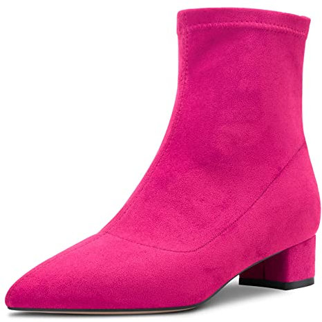 Castamere Donna Chunky Blocco Basso Tacco Heel Chiusa a Punta Stivaletti Slip-on Cerniera 3.5 CM Heels Classico Cute Scarpe Rosa A 36 EU