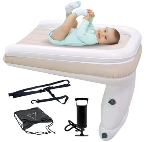 eirix Aufblasbares Kleinkind-Reisebett, tragbares Baby/Kleinkindbett, Flugzeug-Fußstütze, Flugzeug-Sitzverlängerung für Kinder, Anzug für Economy-Sitze, Zug, Auto (weiß)