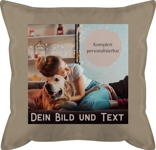 Kissen 50x50 - eigenem - Foto Bild Geschenk I Dein Bild und Text - 50 x 50 cm - Beige Natur - fotokissen fotopolster selbst drucken Photo schmusekissen photokissen Geschenke zum beschriften