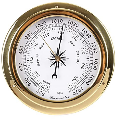 RUNLAIKEJI Barómetro termómetro higrómetro reloj, medidor de presión barométrico para el hogar, barómetro analógico instrumentos de estación meteorológica