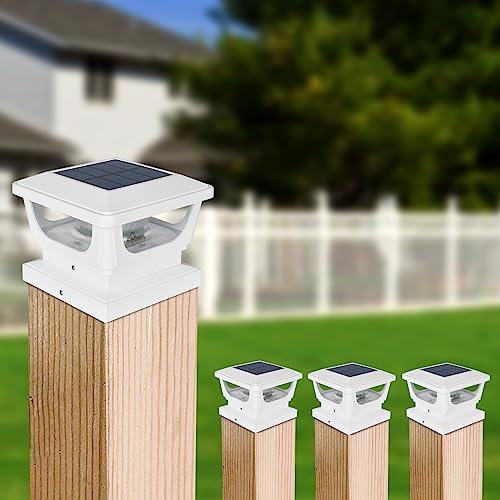 4pcs Pfostenkappe Solar 7x7 8x8 9x9 10x10, Solar Zaunpfosten Leuchte Solar Post Cap Light Solar Pfostenleuchte Pfostenlampen, IP65 Wasserdicht für Pfosten, Zaun (Größe: 7.6 bis 10.1cm)