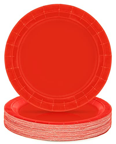 PARTY GO 50 Pcs 9 Paper Plates for Dinner and Dessert, Disposable Plates Party Supplies Pack for Graduation Holiday Wedding Birthday Party Baby Shower Decorations, Red