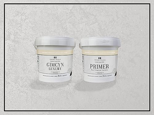 Impera Italia Gimcyn Luxury - Textured, Metallic Effect, Iridescent Wall Paint Bundle. Includes 1kg of Paint and 0.5L of Primer - Covers 5SQM - In Colour PEARL WHITE.