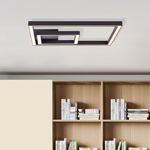 Lightbox eckige LED Wand- und Deckenlampe mit 40 x 40 cm - zeitlose Deckenleuchte - 6 x 40 x 40 cm - 24 W - 2800 lm - 3000 K - aus Metall/Kunststoff - in Schwarz