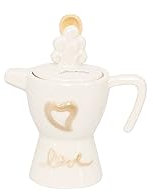 Bomboniera matrimonio zuccheriera a caffettiera in porcellana bianco e tortora decorata harmony PRMT23244