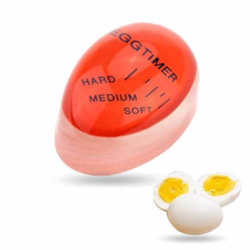 Egg Timer Heavy Duty Colour Changing Boil Eggs Thermometer Durable Egg Shaped Indicator Safe Egg Boiler Timer For Soft Medium And Hard Boiled Eggs Cooking Tool Kitchen Gadget Home Accessories (Red)