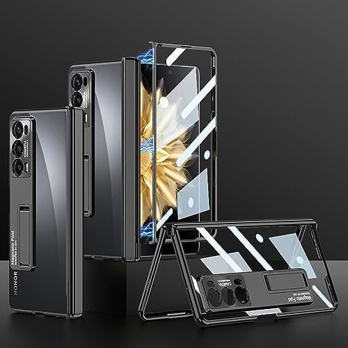 COQUE Custodia per Telefono Honor Magic V2 con Pellicola Anti-Peep, Guscio di Copertura Pieghevole in Stile Supercar, Custodia Trasparente per Honor Magic V2-Nero