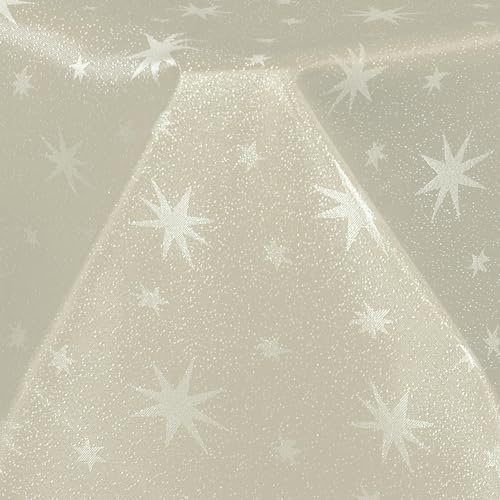 Hochwertige weihnachtliche Stofftischdecke mit Sternen Tischdecke Tafeldecke Tischtuch Bügelarm schnelltrocknend Creme goldene Sterne Eckig 130 x260cm