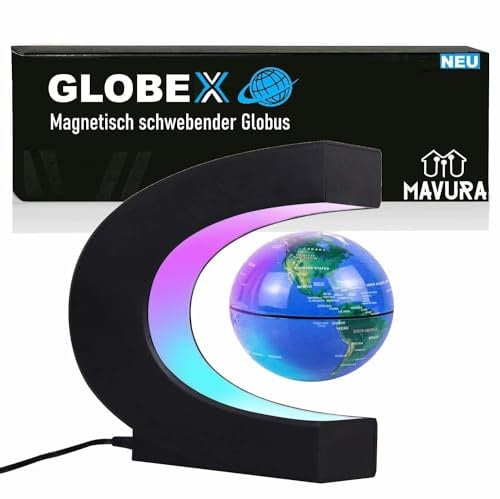 MAVURA GLOBEX Schwebender magnet Globus Weltkugel, magnetischer Globus schwebend rotierende Erde mit LED-Licht