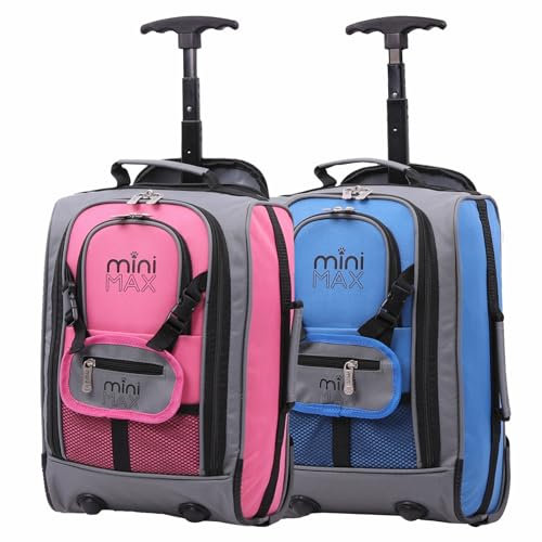 Aerolite MiniMAX 18L Ryanair Size Kids Cabin Hand Luggage Under Seat Trolley Backpack Carry On Cabin Hand Luggage Bag 40x20x25 with Soft Toy/Doll Carry Pouch (Pink + Blue)