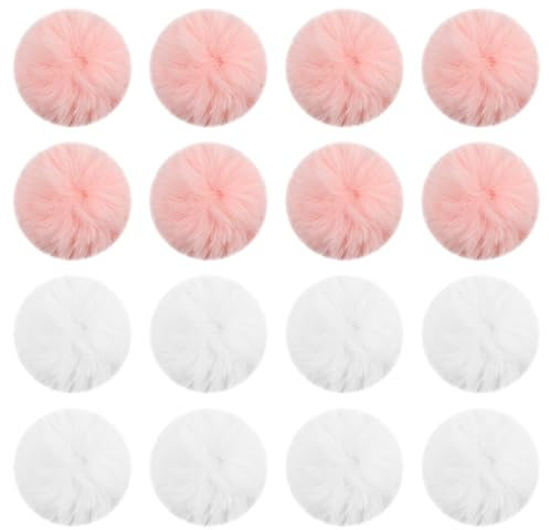 Set mit 16 Stück 8 CM DIY Kunstfell Pompons - Abnehmbare Kunstfell Bommel mit elastischer Schlaufe für individuelle Gestaltung von Hüten, Schuhen, Schals, Taschen und Schlüsselanhängern
