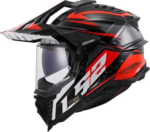 LS2, Motorrad-Crosshelm EXPLORER SPIRE Black Titanium Red, XXL