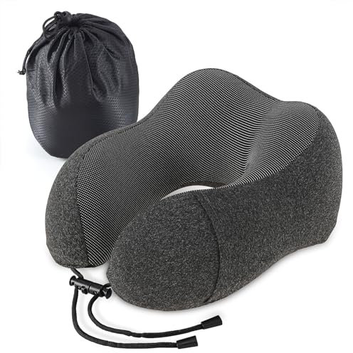 Emwel Nackenkissen Flugzeug, Reisekissen Memory Foam, Ergonomisch Gestaltetes, Nackenkissen Reise, Reise Gadgets,Ideal für Reisen, Flugzeug, Auto, Büro-Grey&Black