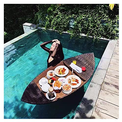 TEmkin Schwimmendes Serviertablett, Pool-Tablett, schwimmende Serviertabletts, Tischbar, Pool-Rattan-gewebter Lebensmittel-Getränkehalter, zum Servieren von Getränken, Brunch, Essen am Pool