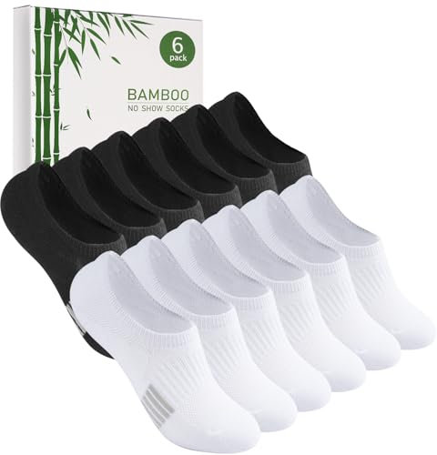 Caldodo Bambus Sneaker Socken Damen 35-38 39-42 Füsslinge Herren, 6 Paar Füßlinge Sneakersocken Sportsocken, Geschenke für Frauen, Laufsocken Unsichtbare Anti Schweiß Socken, Weiß Schwarz