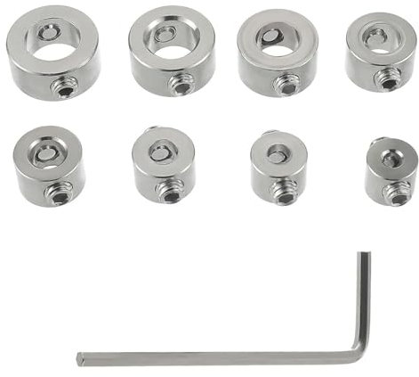 8 Pièces Butée de Profondeur de Foret, Ensemble Positionneur d'Anneau Réglable en Acier Inoxydable Colliers Limitation Forage localisateur 3-10mm avec Clé Hexagonale pour Tous les Forets à Bois