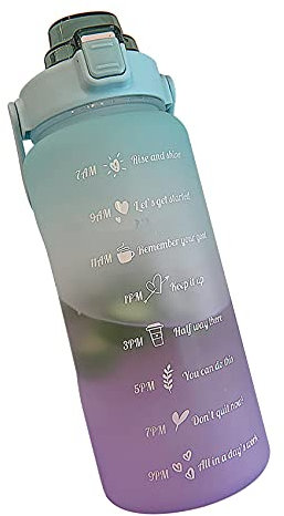 Dariokki 2L Wasser Flasche mit Gro?Em Fassungsverm?Gen und Prallen Abdeckung Zeit Ma?Stab Erinnerung Mattierte Tasse f¨¹r Draussen Fitness Training Gr¨¹N