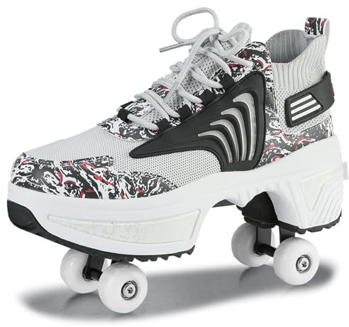 Roller Skate Schuhe für Damen Schuhe mit Rollen mit 4 einziehbaren Rädern, 2 in 1 Outdoor Rollschuhe und Turnschuhe Rollschuhe Schuhe für Kinder Teenager Mädchen Jungen, Rücken, 42 1/3 EU
