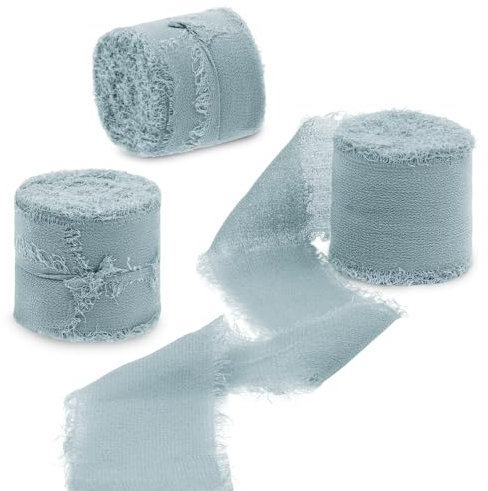 Uiopa 3 Rollen Chiffonband, Schleifenband Minzgrün 4cm x 15m Geschenkband Hochzeit, Fransenband Dekoband Stoffband für Geschenk, Basteln, Brautstrauß, Tisch-Deko, DIY Handwerk