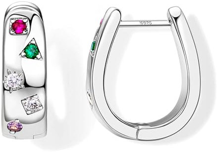 Dochais Creolen Silber 925, Hypoallergen Ohrringe Creolen Gold/Silber, Mittelgroß Bunte Zirkonia Ohrringe für Damen Mädchen