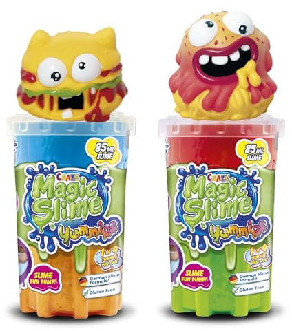 CRAZE Magic Slime YUMMIES 2-Pack | Slime niños en Colores neón Mezclas de Colores con Diferentes Personajes chupadores - 2X 85 ml Lata de Slime, Colorido Slime Infantil sin residuos