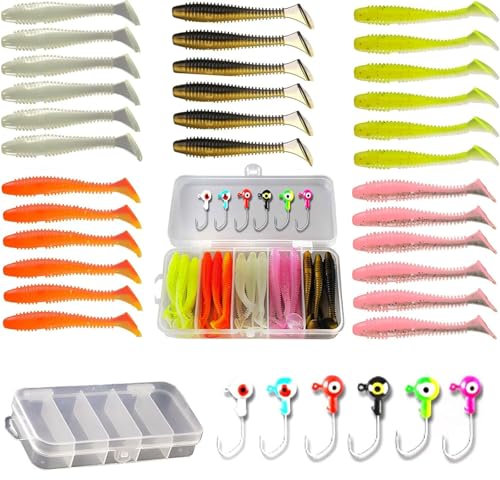 Wjelet 37 Pcs Fishing Lures Kit, Soft Lures,Soft Plastic Lures with Heads and Hooks, Ideal for Bass, Crappie, Trout, Perch Fishing, Versatile Freshwater and Saltwater Bait